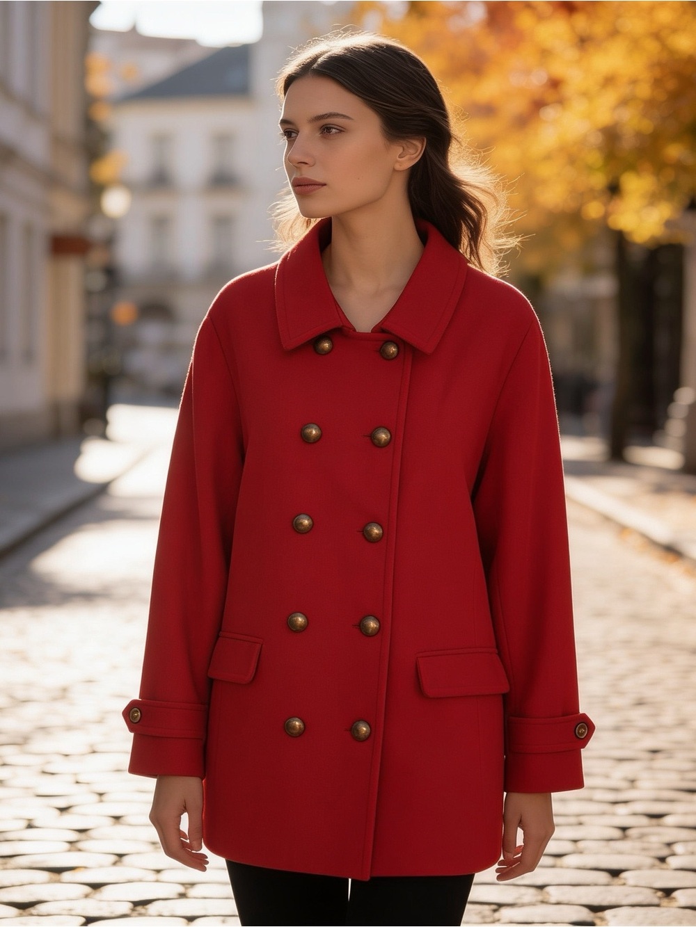 Old Navy Red Wool Blend Pea Coat Women's XXL Classic Preppy Fall Winter Coastal